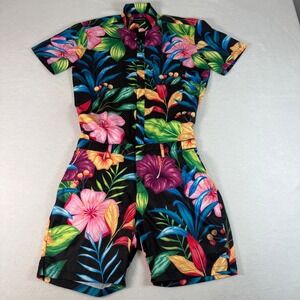 RomperJack Mens Romper S Black Tropical Floral Hibiscus Polyester Resort Summer